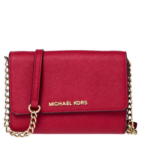 michael kors red crossbody handle mini purse posemark|Michael Kors chain link necklace.